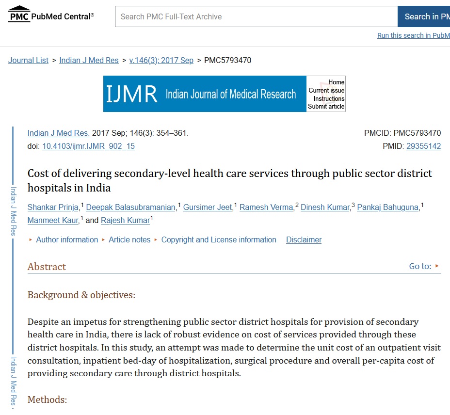 Cost of delivering secondary-level health care services through public sector district hospitals in India
